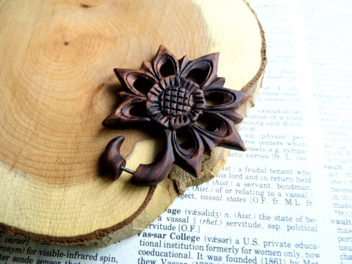 Organic Wood Earring Small Thistle Flower Star