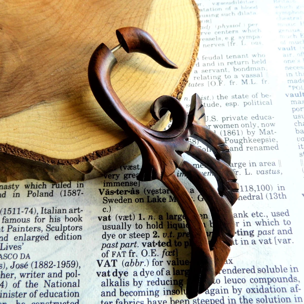 Extra Large Faux Gauge Wooden Earring Tribal Wings