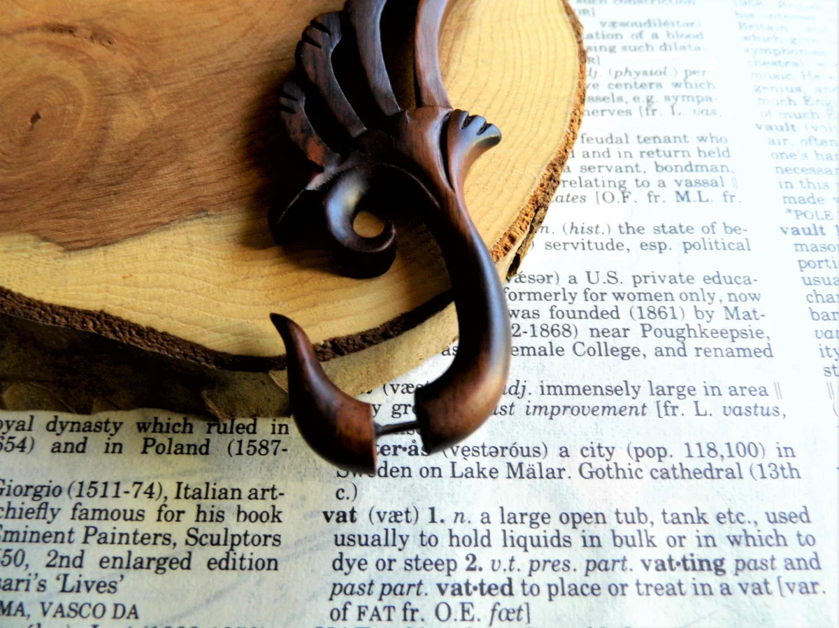 Extra Large Faux Gauge Wooden Earring Tribal Wings