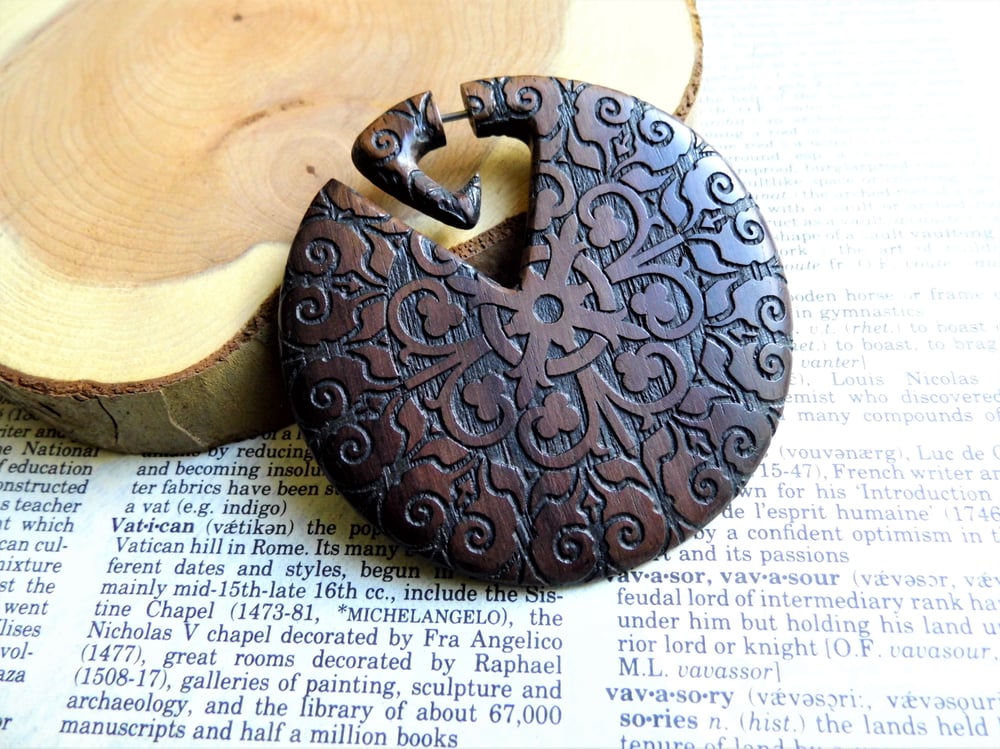 Huge Wood Organic Earring Handmade Womens Mens Celtic Knot