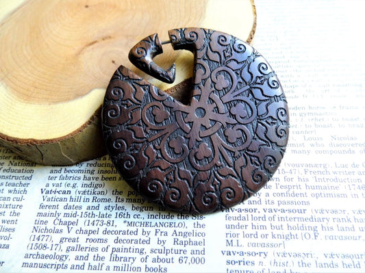 Huge Wood Organic Earring Handmade Womens Mens Celtic Knot