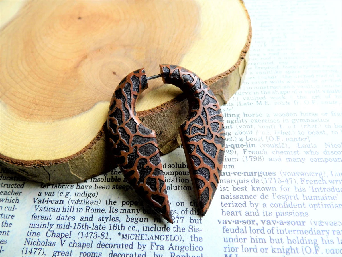 Large Wooden Earring Handmade Womens Mens Fire Knot