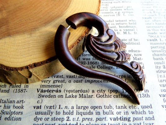 Large Tribal Faux Gauge Wooden Earring