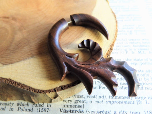 Faux Gauge Wooden Earring Tribal Hook