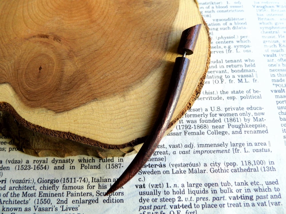 Long Faux Expander Taper Wooden Earring