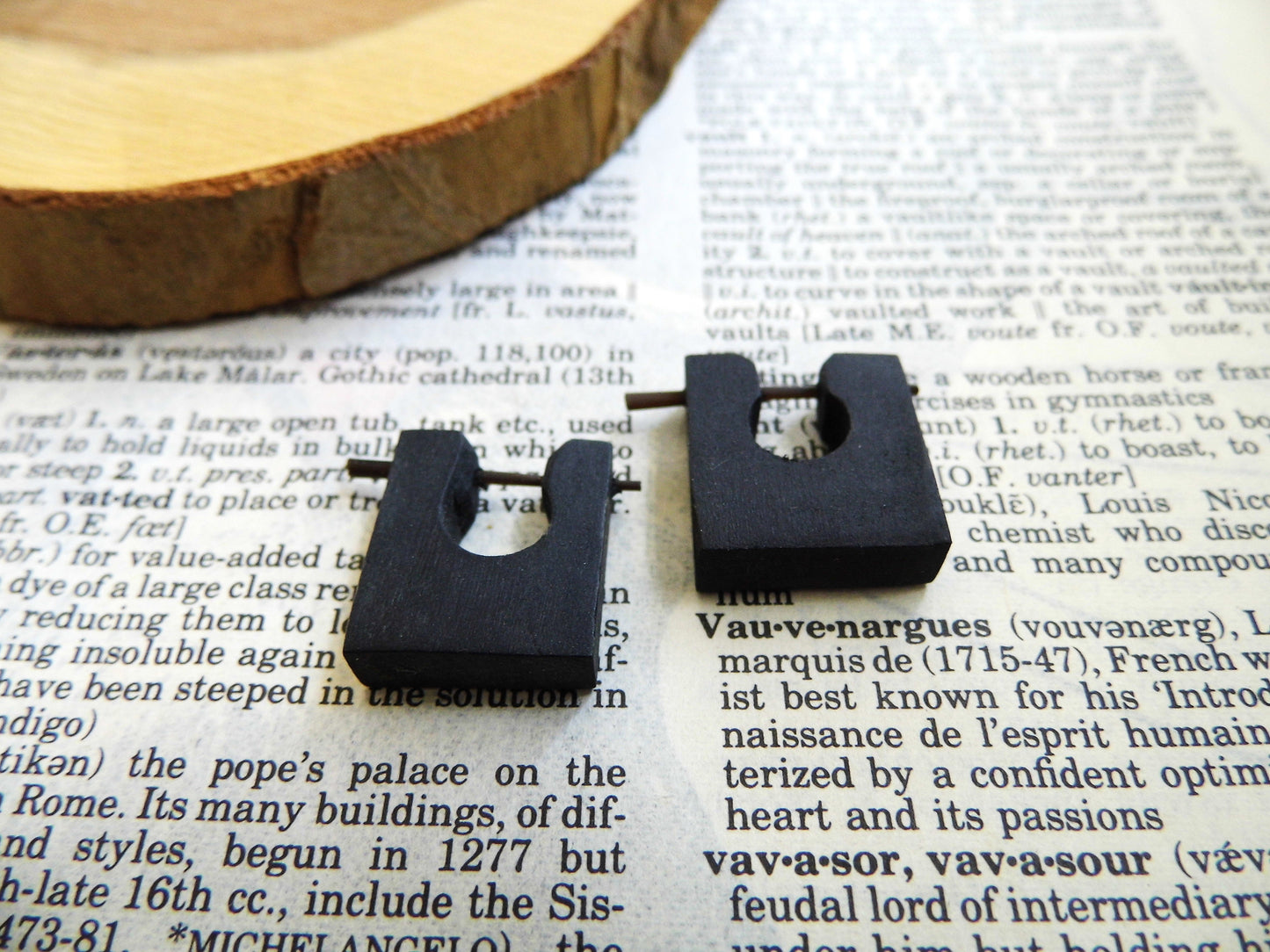 Tiny Square Wood Huggie Hoop Earrings Black