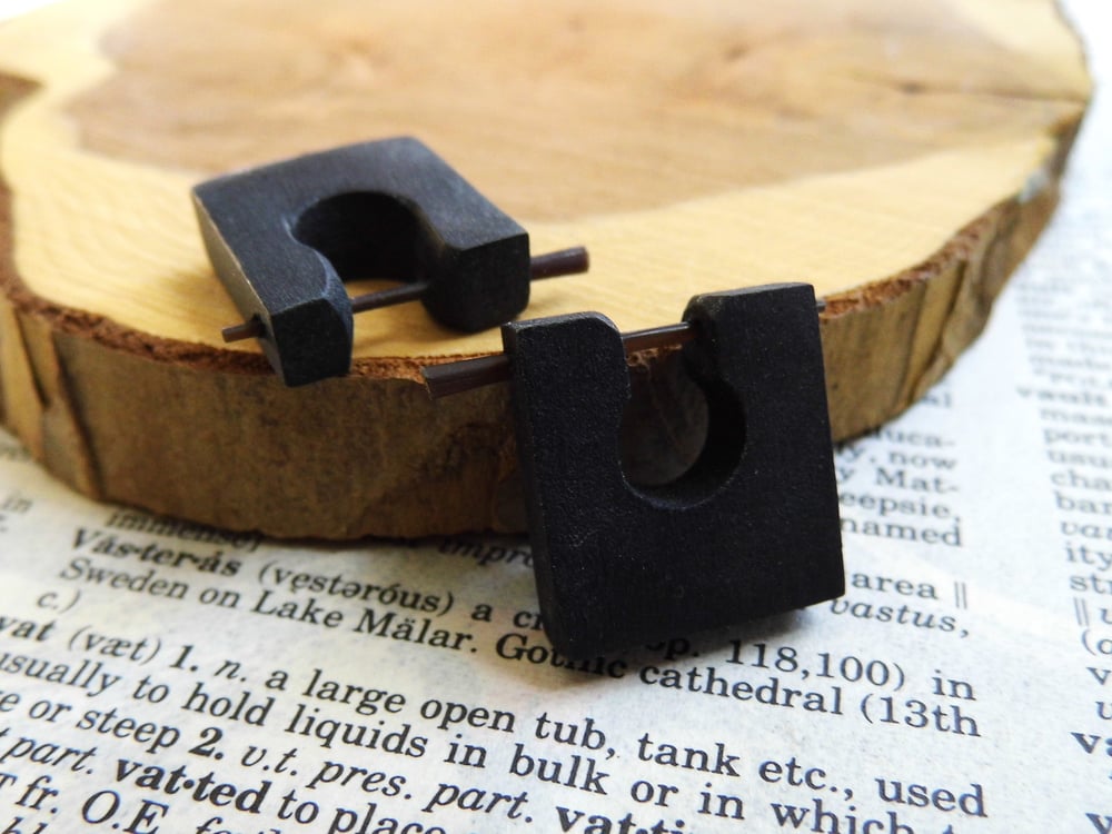 Tiny Square Wood Huggie Hoop Earrings Black