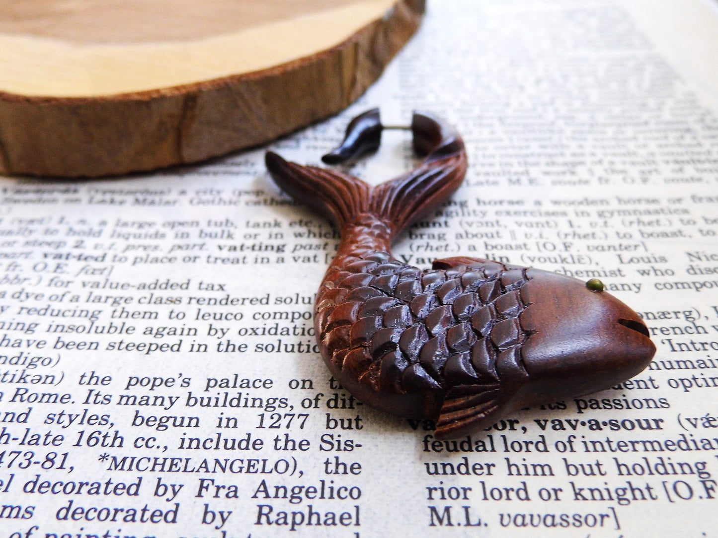 Pair Large Organic Wood Earring Fish Pisces Wearable Art