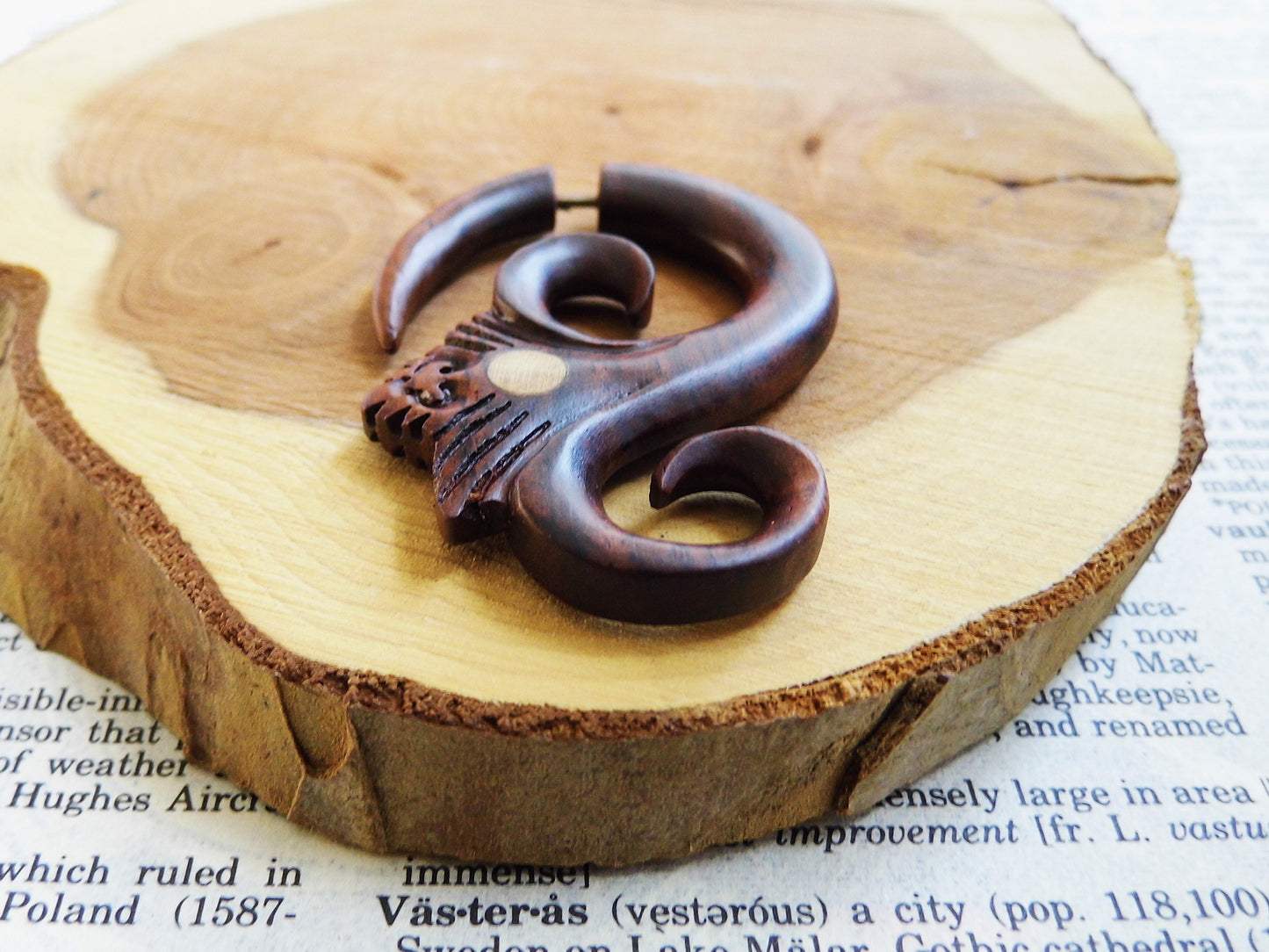 Organic Wood Earring Hook Faux Gauge