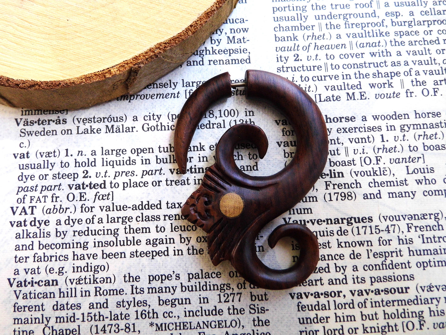 Organic Wood Earring Hook Faux Gauge