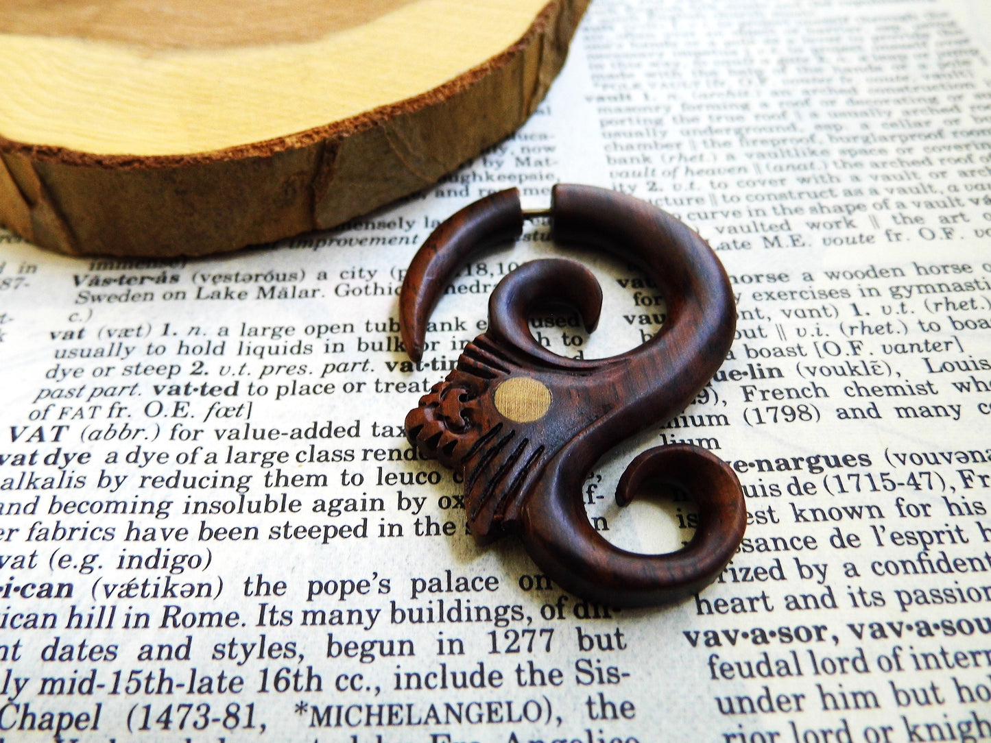 Organic Wood Earring Hook Faux Gauge