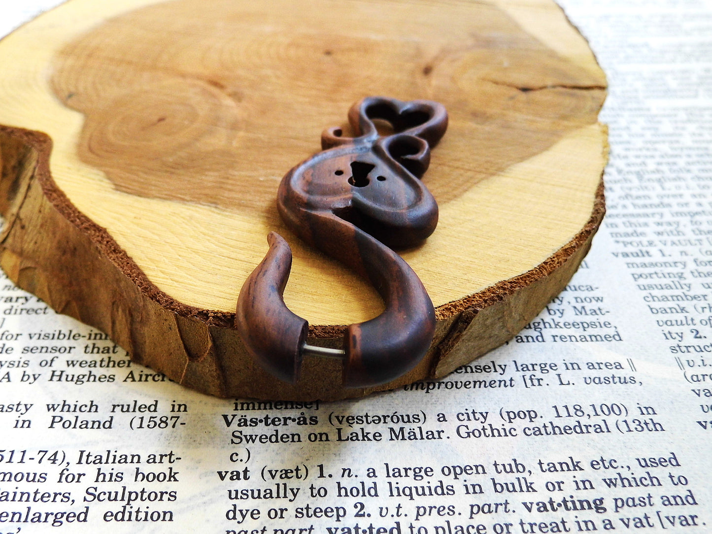 Large Organic Wood Earring Heart Love Wearable Art