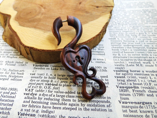 Large Organic Wood Earring Heart Love Wearable Art