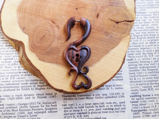 Large Organic Wood Earring Heart Love Wearable Art