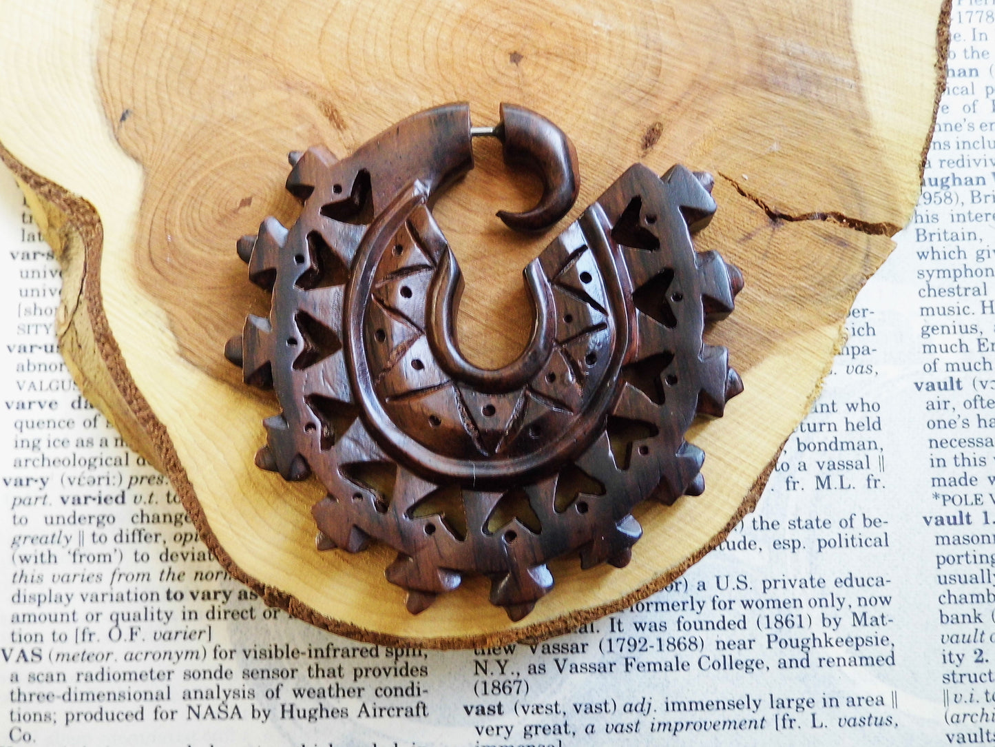 Extra Large Unisex Organic Wood Earring Carved