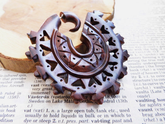 Extra Large Unisex Organic Wood Earring Carved