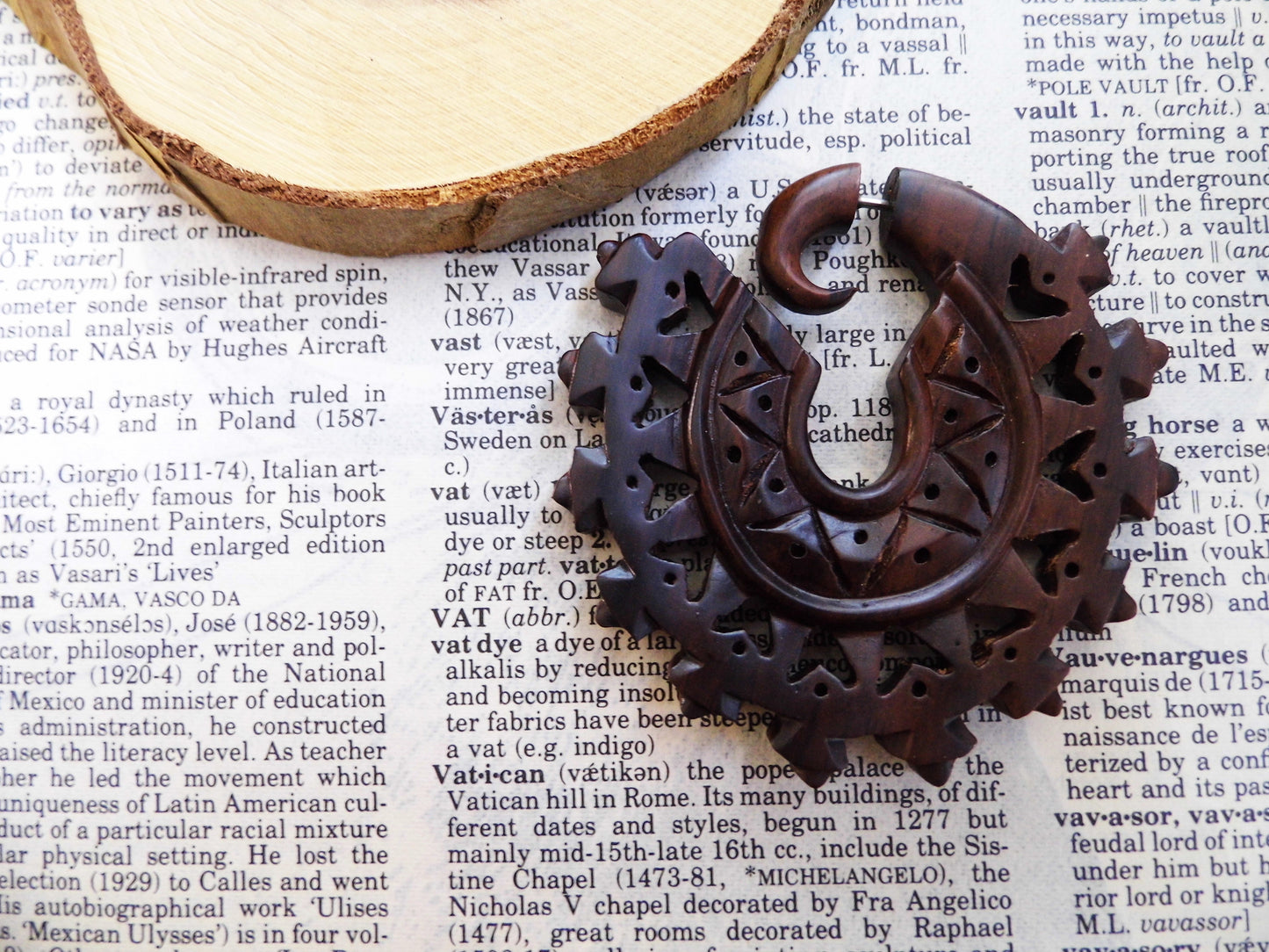 Extra Large Unisex Organic Wood Earring Carved