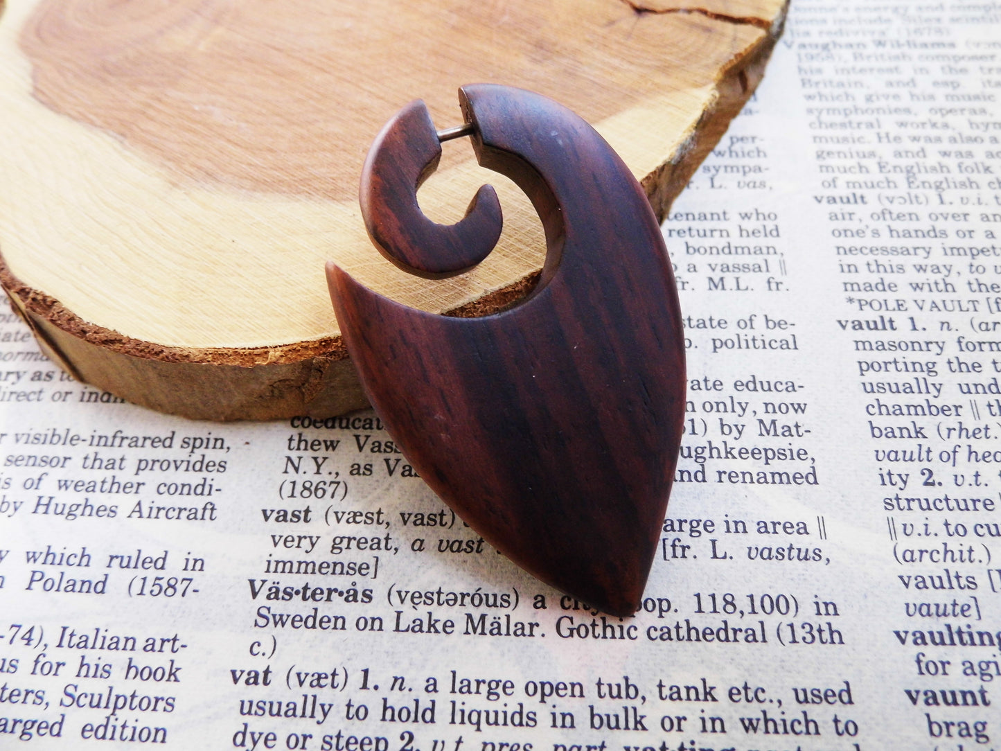 Wood Organic Earring Unisex Hook Faux Gauge Curl