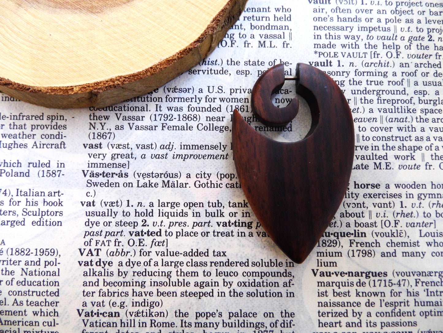 Wood Organic Earring Unisex Hook Faux Gauge Curl