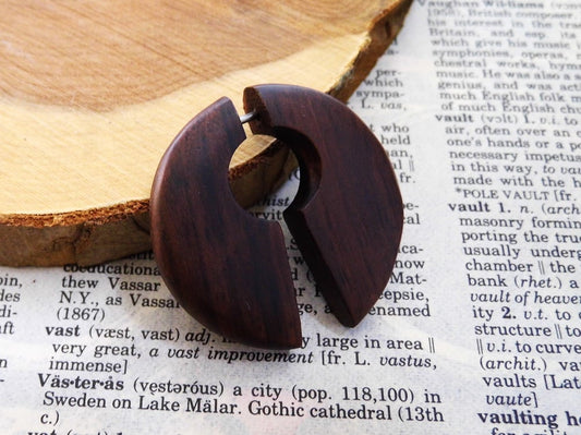Wood Organic Earring Unisex Hook Faux Gauge Crescent