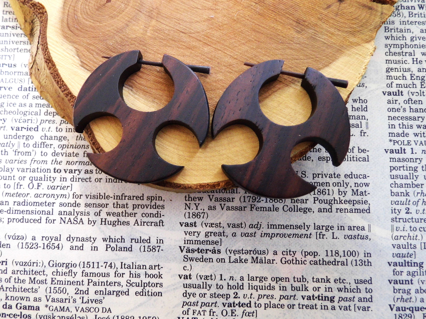Small Wooden Throwing Star Earrings