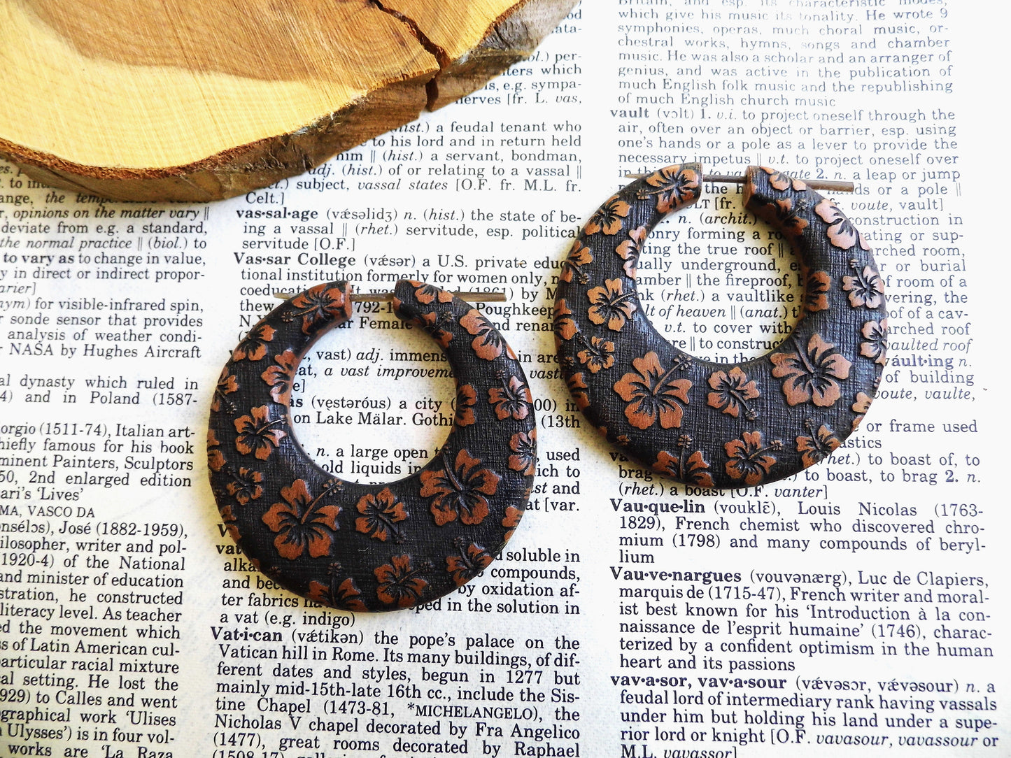 Flower Hoop Large Womens Wood Earrings