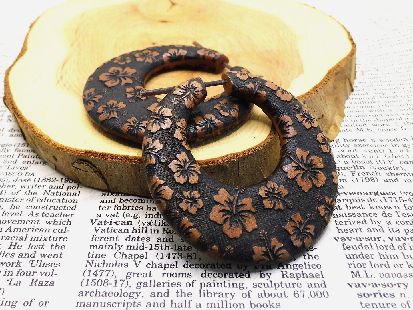 Flower Hoop Large Womens Wood Earrings