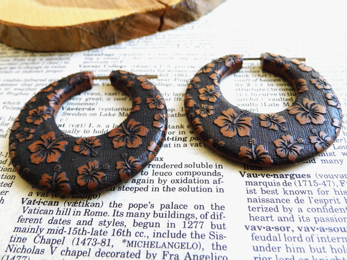 Flower Hoop Large Womens Wood Earrings