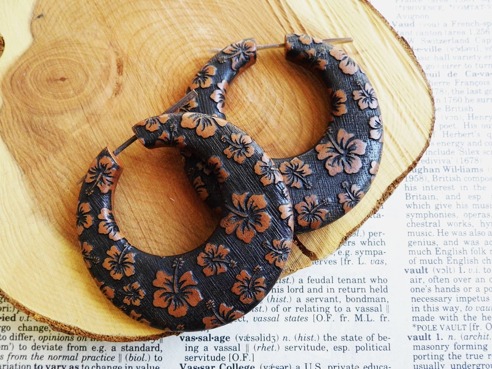 Flower Hoop Large Womens Wood Earrings