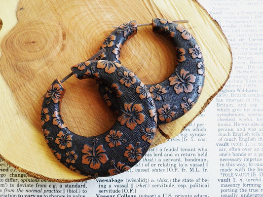 Flower Hoop Large Womens Wood Earrings