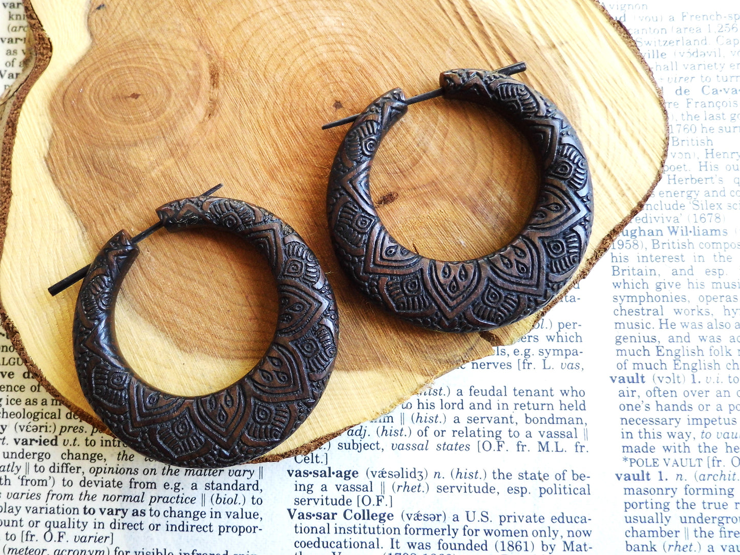 Celtic Fire Hoop Large Womens Wood Earrings