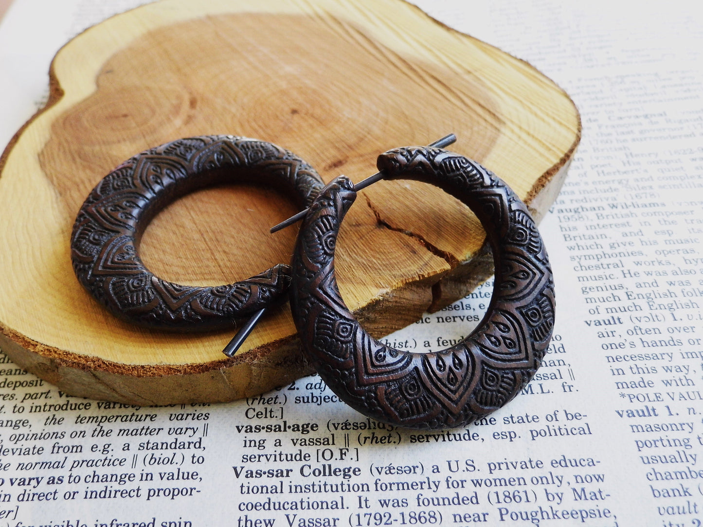 Celtic Fire Hoop Large Womens Wood Earrings