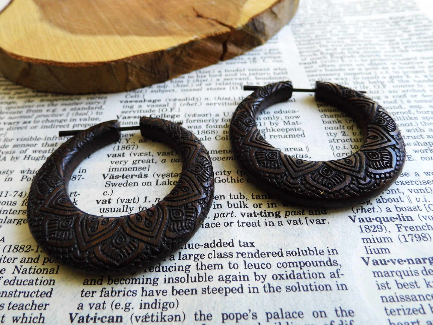 Celtic Fire Hoop Large Womens Wood Earrings