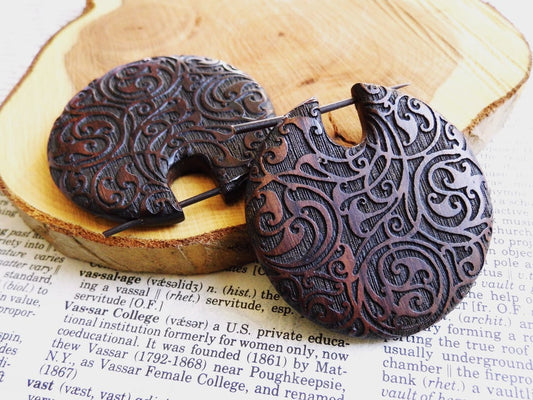 Large Celtic Wood Organic Earrings Unisex