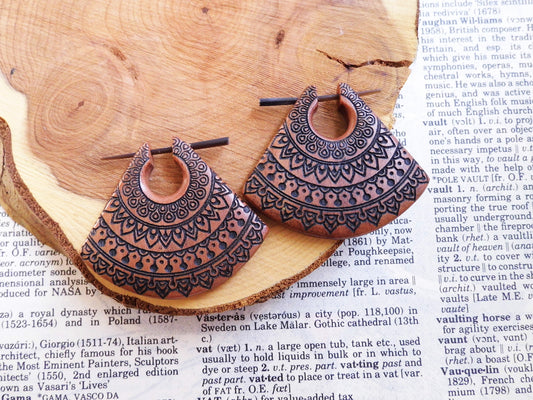 Carved Organic Wooden Earrings Triangle