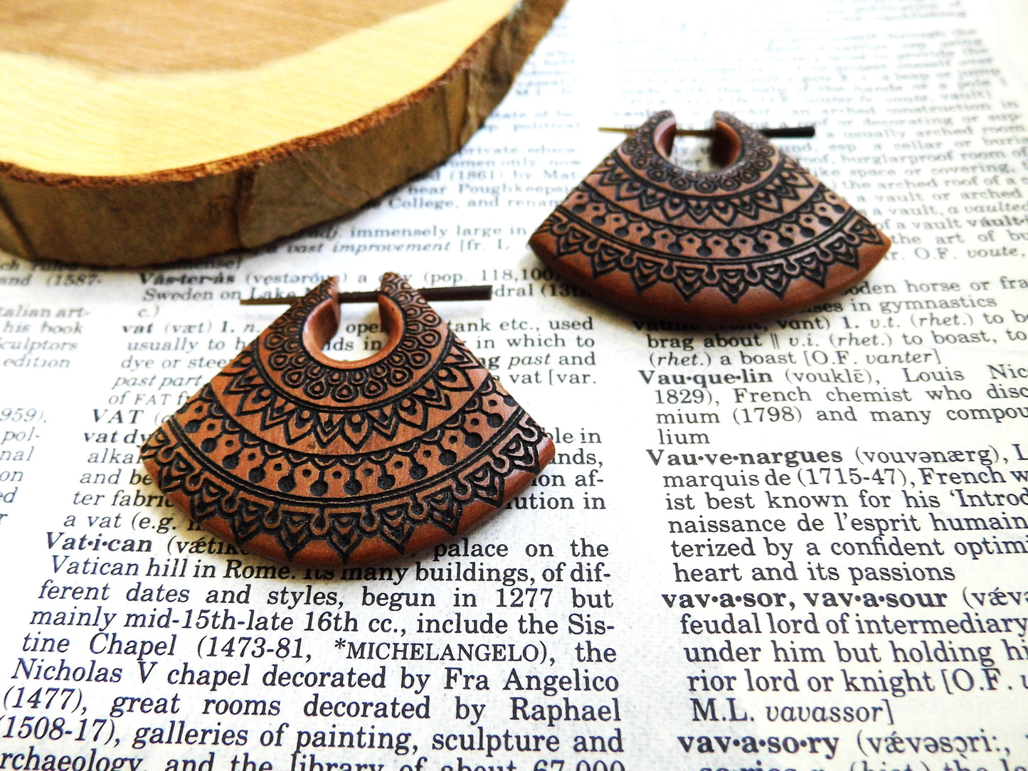 Carved Organic Wooden Earrings Triangle