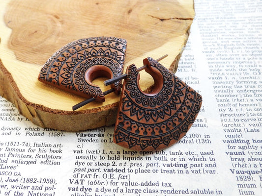Carved Organic Wooden Earrings Triangle