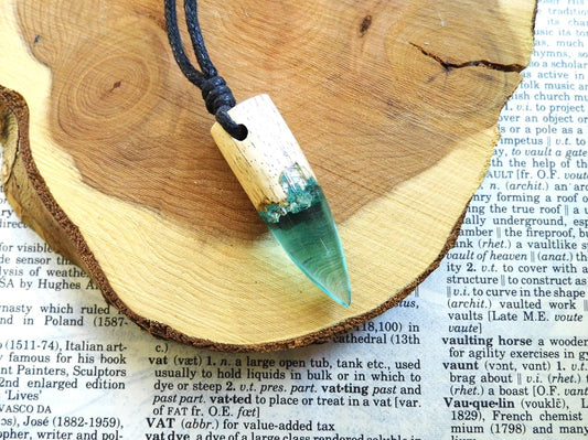 Wooden Pendant Green Epoxy Resin Pendant Necklace