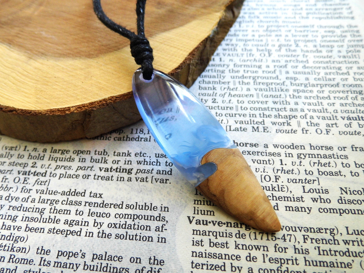 Wooden Pendant Blue Epoxy Resin Pendant Necklace Surf