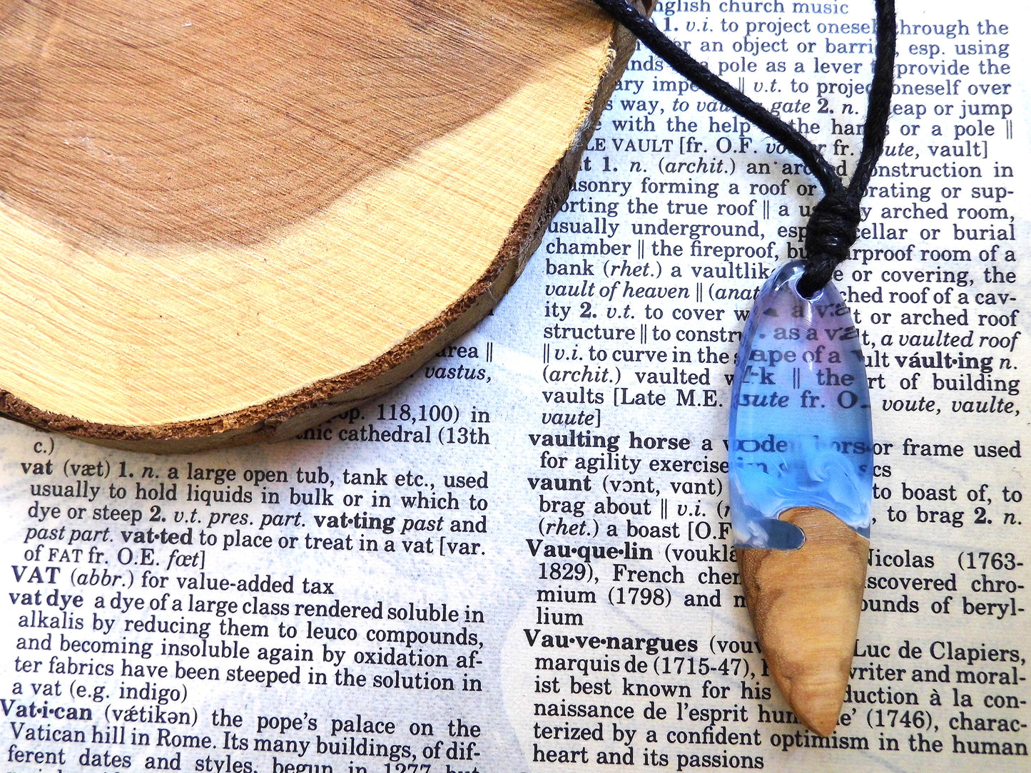 Wooden Pendant Blue Epoxy Resin Pendant Necklace Surf