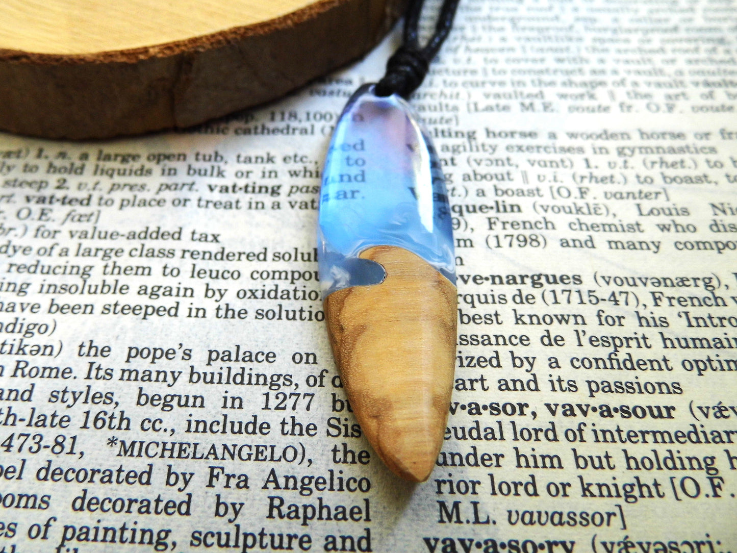 Wooden Pendant Blue Epoxy Resin Pendant Necklace Surf