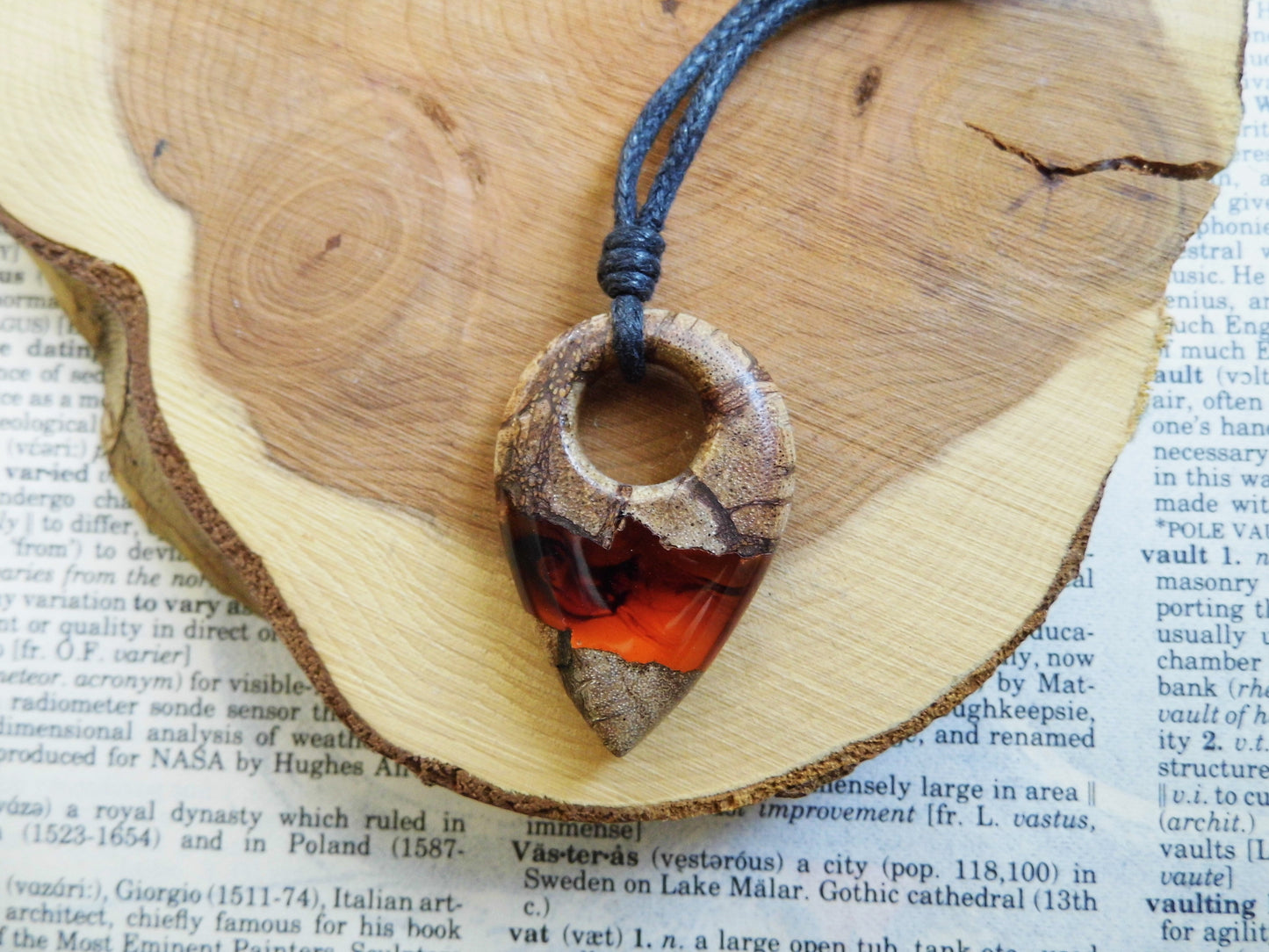 Wooden Red Epoxy Resin Pendant Necklace Triangle