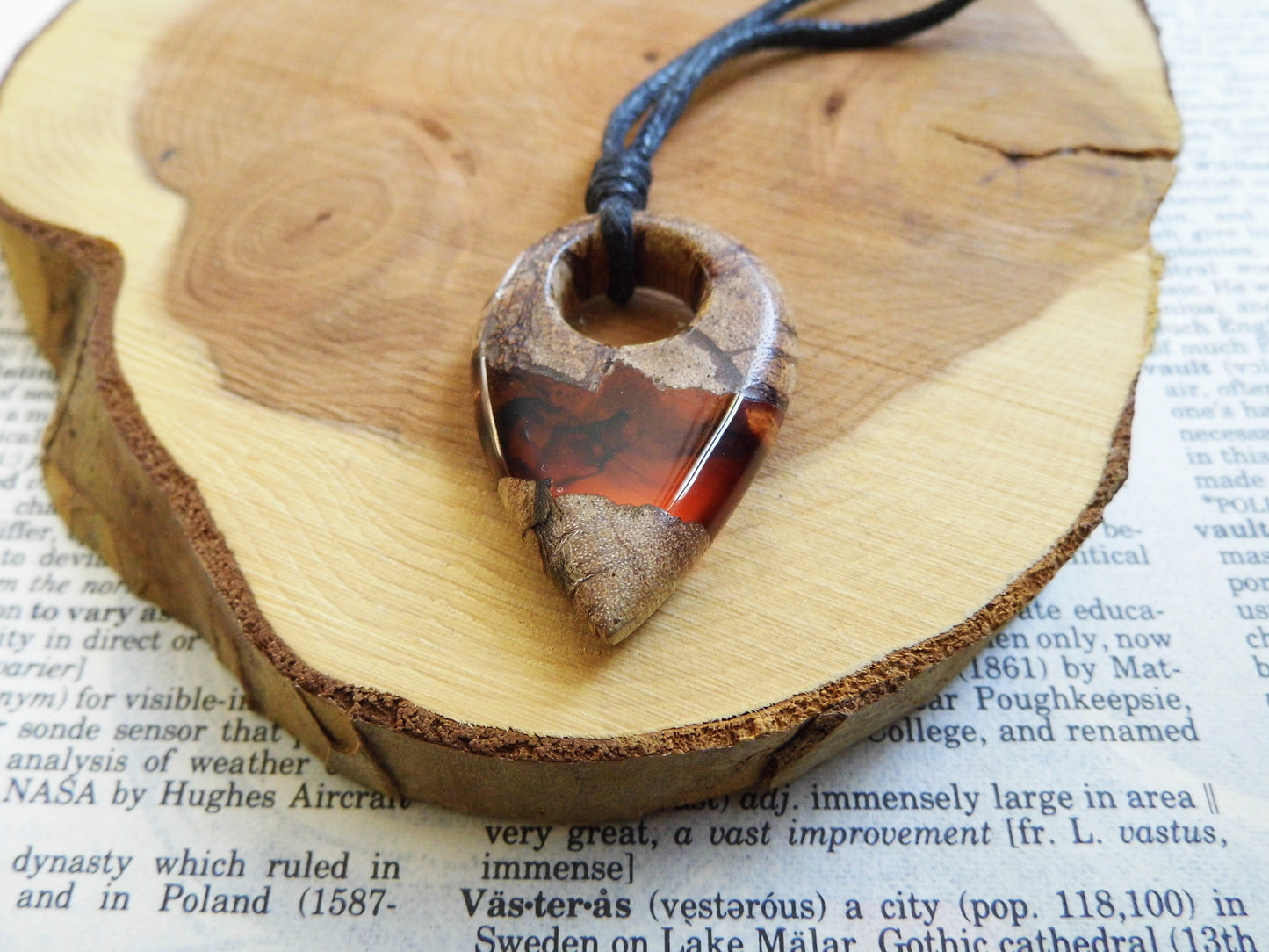Wooden Red Epoxy Resin Pendant Necklace Triangle