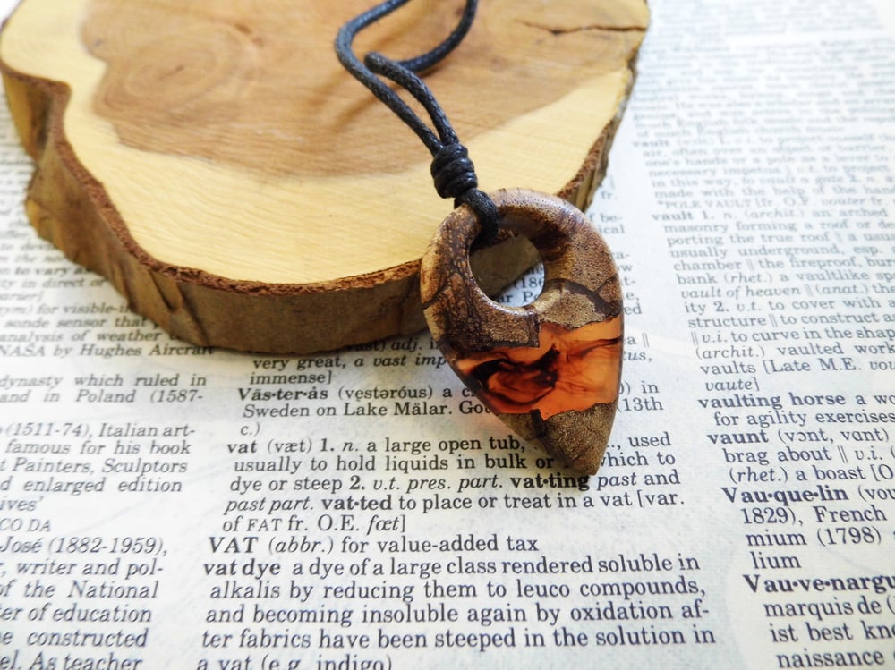 Wooden Red Epoxy Resin Pendant Necklace Triangle