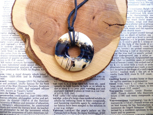 Wooden Pendant Necklace Blue Epoxy Resin Circle