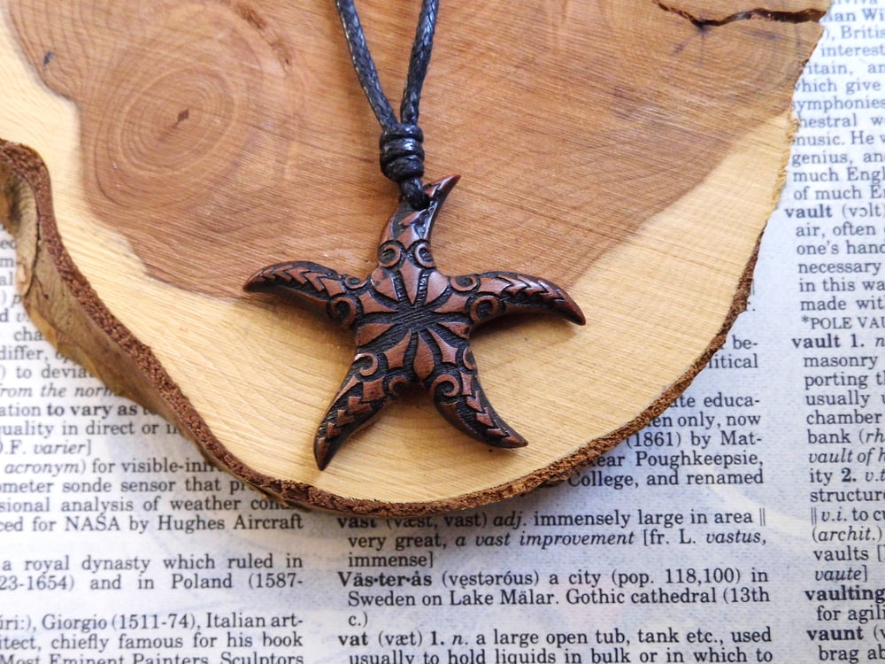 Wooden Pendant Necklace Star Fish