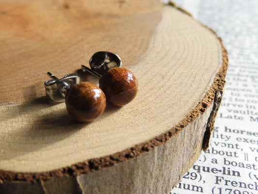 Small Round Wooden Honey Stud Earrings