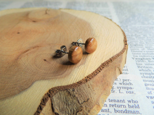 Small Light Honey Brown Wood Stud Earrings