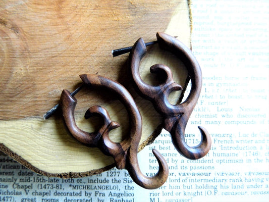 Spiral Hoop Wooden Earrings Large