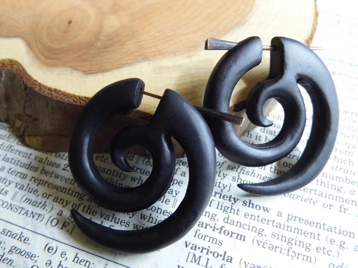 Wooden Spiral Hoop Earrings Men Women